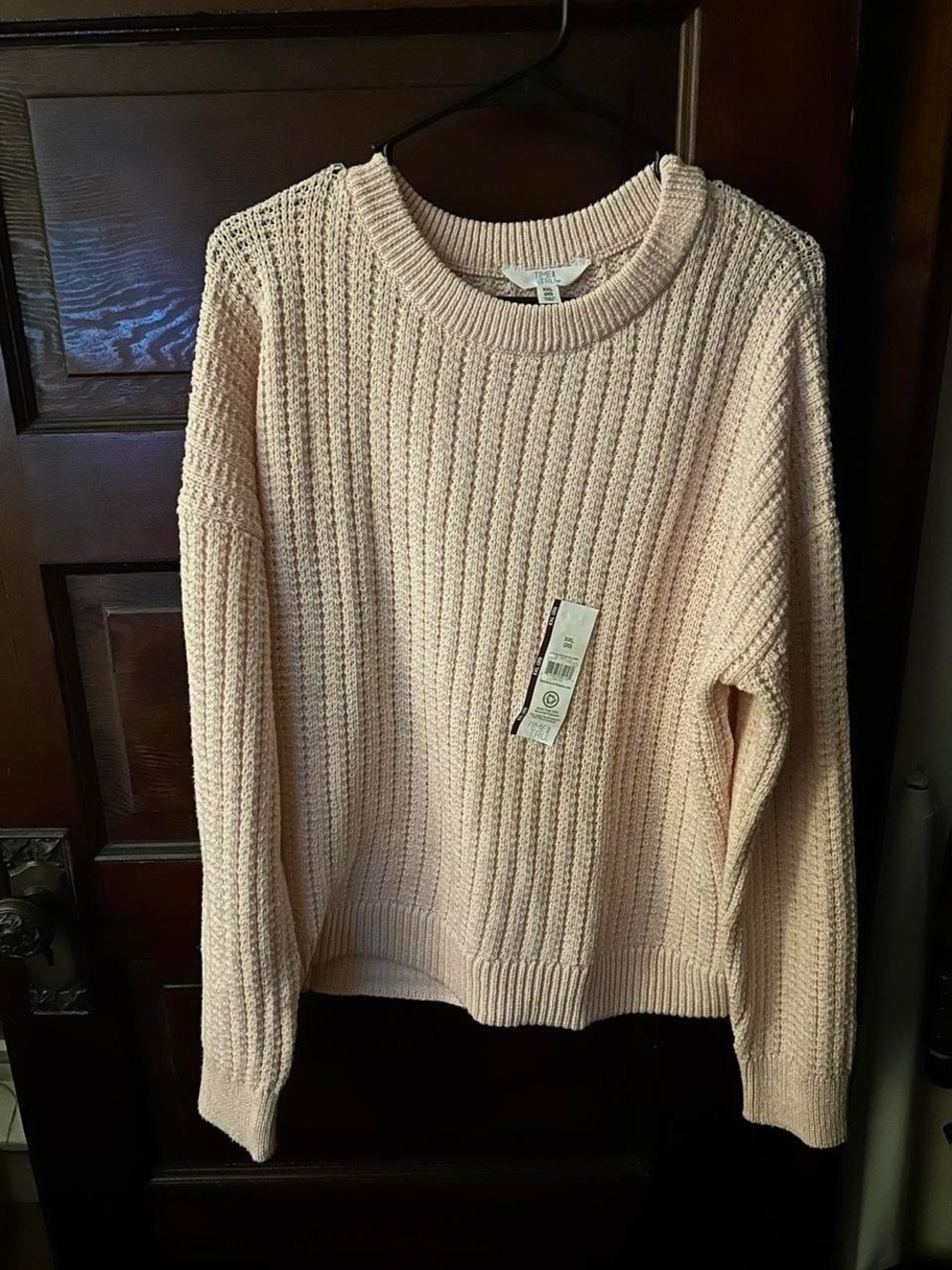 Time & Tru Women's Light Pink Ribbed Crewneck Sweater